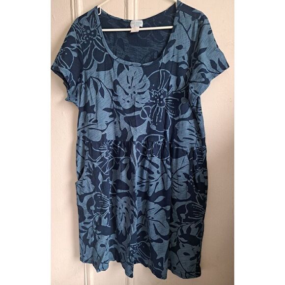 Sun Moda California Womens Large Scoop Neck Loose Fit Shift Dress Blue Pockets - Picture 2 of 10